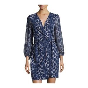 Diane von Furstenberg Sigourney Wrap Dress Snake Check Midnight Blue SZ 2 NWT